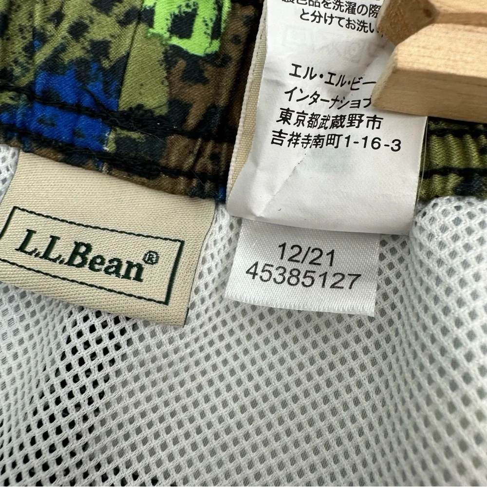 LL Bean Swim Trunks Boys Size 10 Mesh Liner Blue Green Print Beach Board Shorts